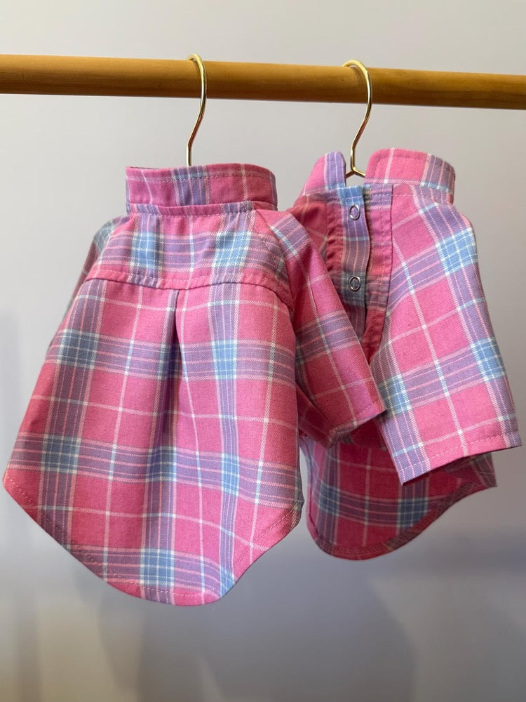 Pink Plaid Dog Shirt, Lightweight Summer Dog Clothes, Small Dog Shirt, Cute Puppy Outfit, Breathable Dog Apparel for Small & Medium Dogs