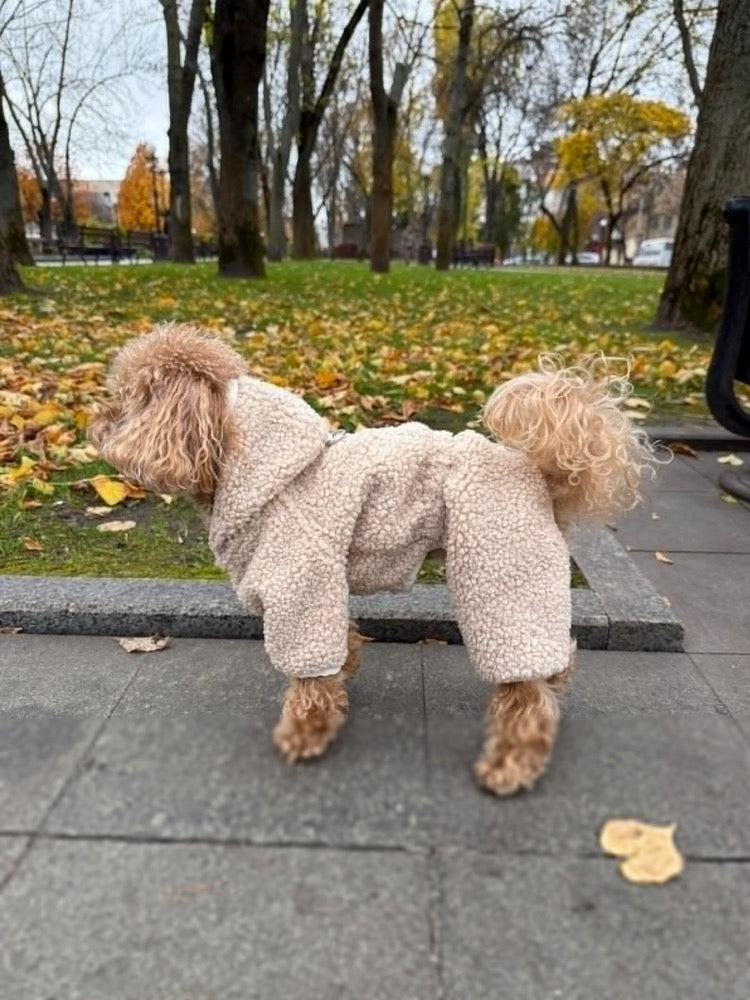 Teddy Dog Jumpsuit. Warm. Comfortable Winter Outfit